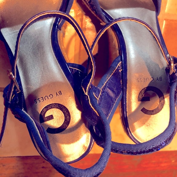 Women’s Guess Blue Sequin Espadrille Wedge Heels - Picture 8 of 8